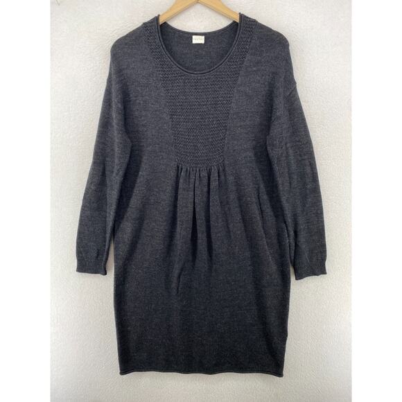 POETRY Dress 4 Sweater Wool Cotton Tunic Crochet Knit Ruched Long Sleeve Gray - Picture 1 of 11